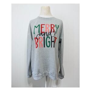 Festive Merry and Bright holiday graphic gray sweatshirt sz M Christmas parties